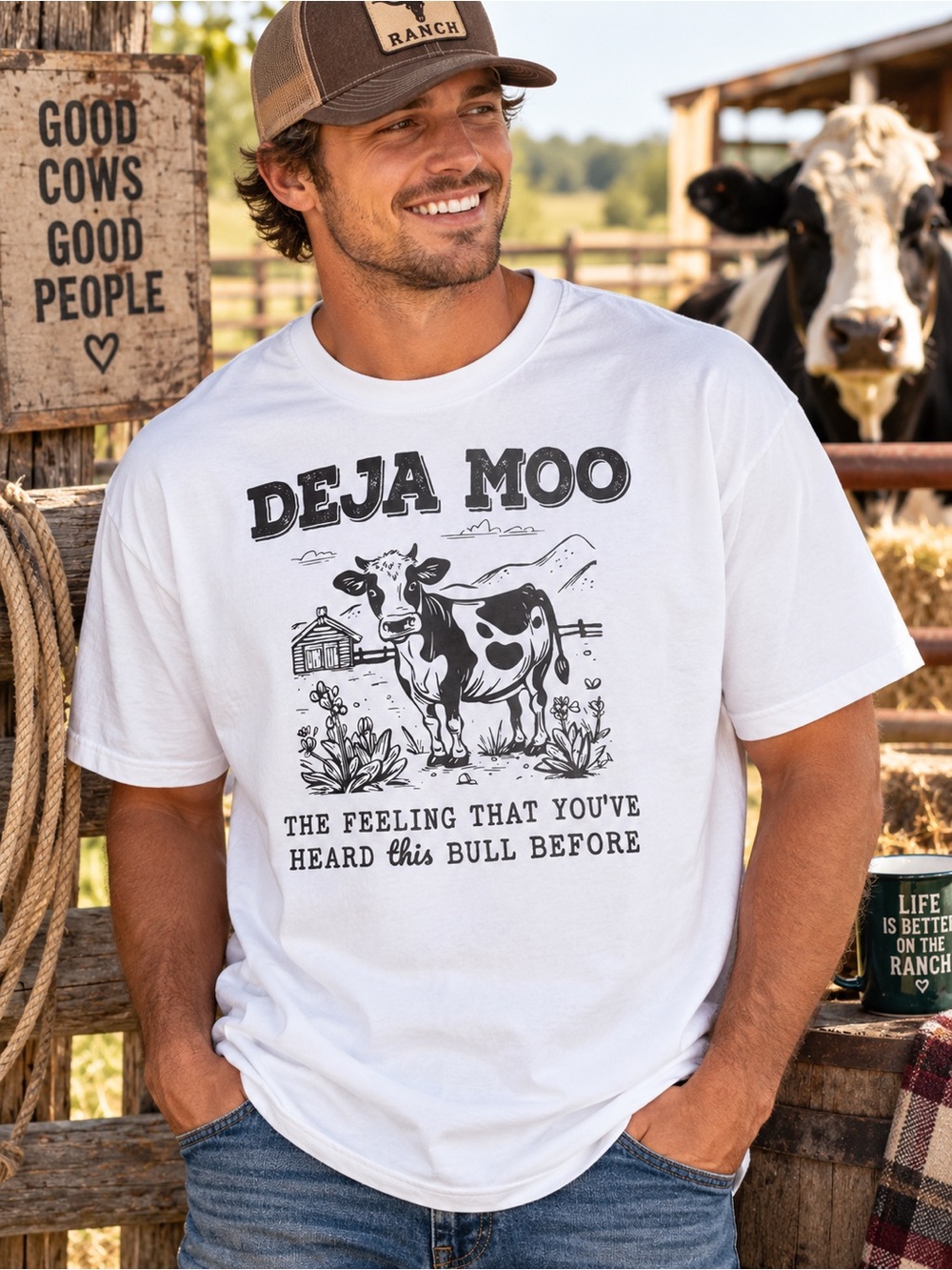 Deja Moo Funny Cow Graphic T-Shirt 3XL White 100% Cotton Farm Humor New